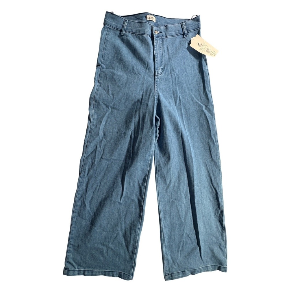 Zerde Wide Leg Denim Pants Womens 38 Blue High Rise Trousers with Belt NEW